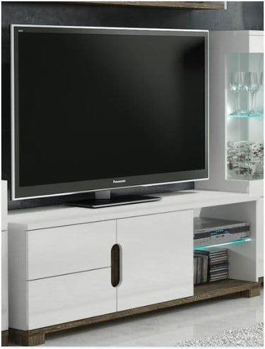 Premium Costa White Gloss TV Unit with Dark Brown Accents and Ample Storage - UK Luxury Furniture